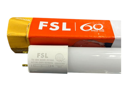 FSL 18W LED Fluorescent Tube T8 1.2M 220V Warm White 3000K Double Ended