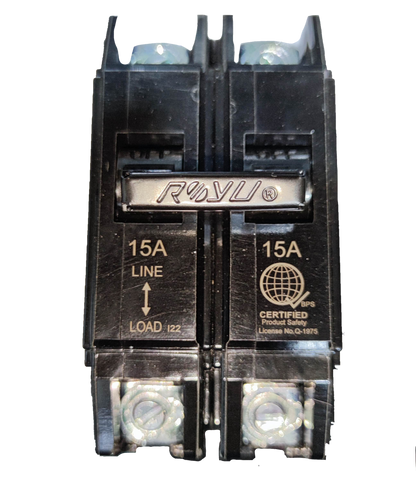Royu 15A Circuit Breaker 2 Pole Single Phase 220V Bolt On with Mechanical Lugs RCBB15-60
