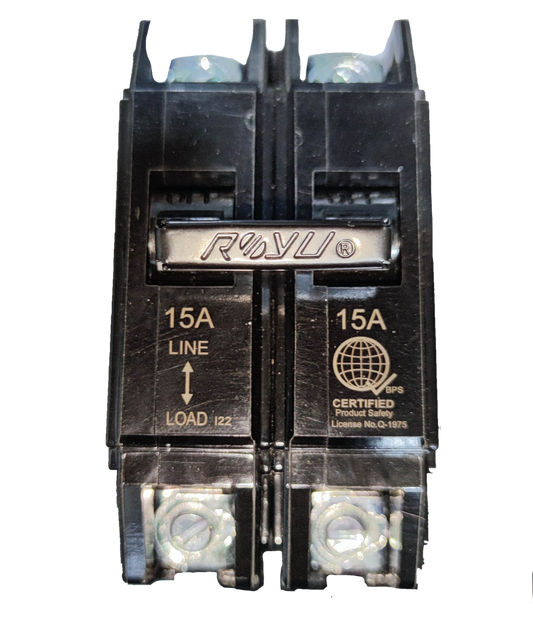 Royu 15A Circuit Breaker 2 Pole Single Phase 220V Bolt On with Mechanical Lugs RCBB15-60