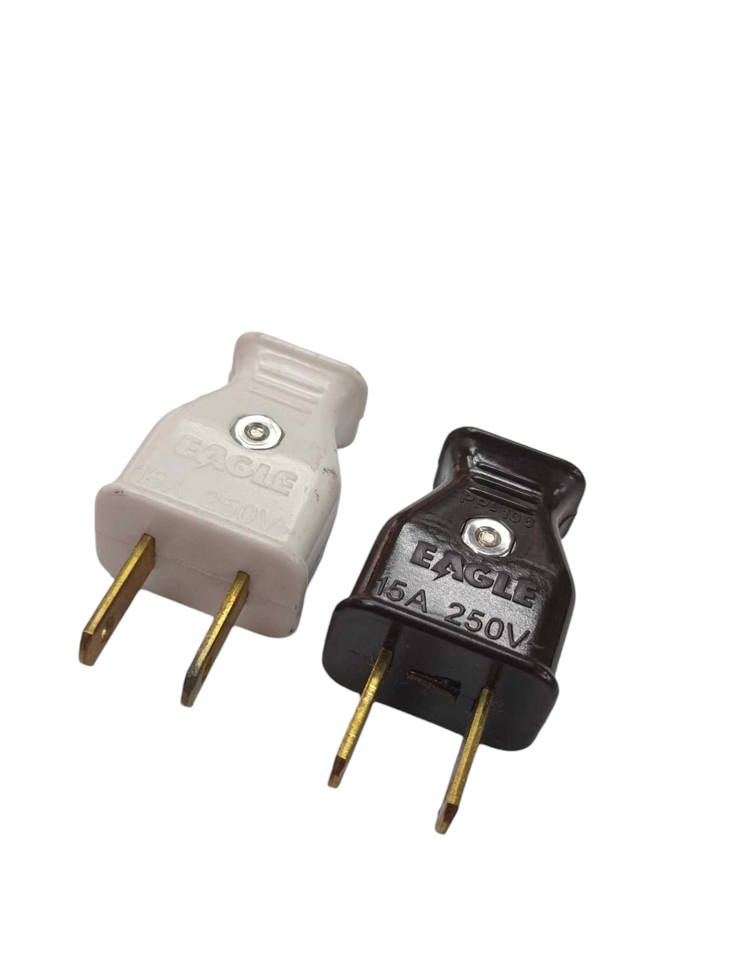 Eagle 15A 220V plug PP-108 featuring a white and a black design for versatile electrical connections
