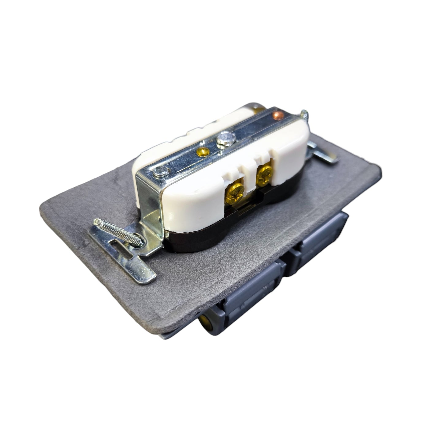 Eagle 15A 250V outdoor electrical socket back view showing mounting plate brass terminals and screws