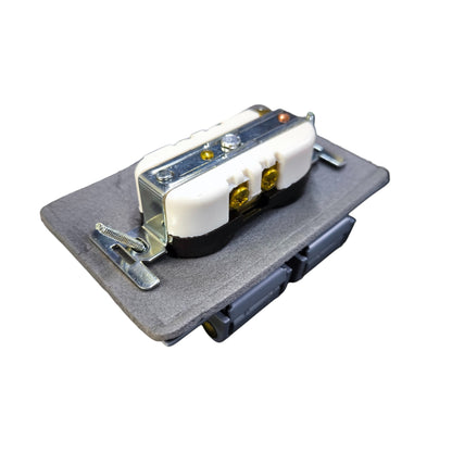 Eagle 15A 250V outdoor electrical socket back view showing mounting plate brass terminals and screws