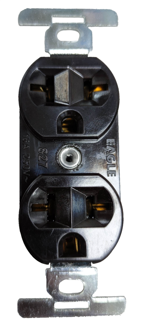 Eagle 2 Gang T-Slot Outlet 15A 250V black power outlet with metal mounting brackets