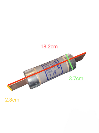 Eagle 200A Non-Renewable Fuse electrical circuitry part with metal connectors and labeled body
