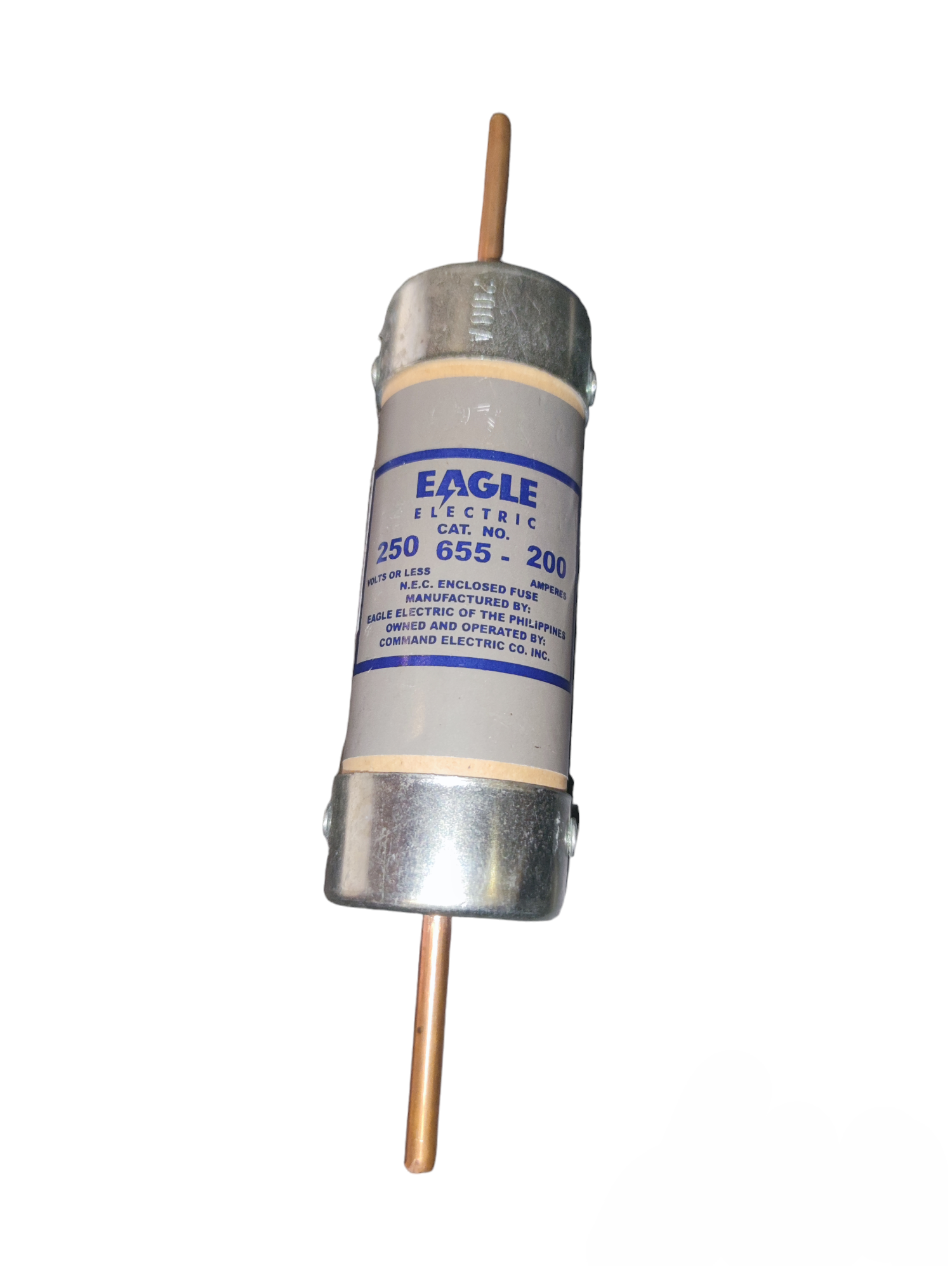 Eagle 200A Non-Renewable Fuse Electrical Circuitry part with metal end caps and ceramic body