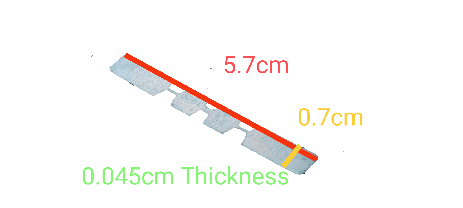 Eagle 25A 250V Fuse Link with measured dimensions including length 5.7 cm thickness 0.045 cm