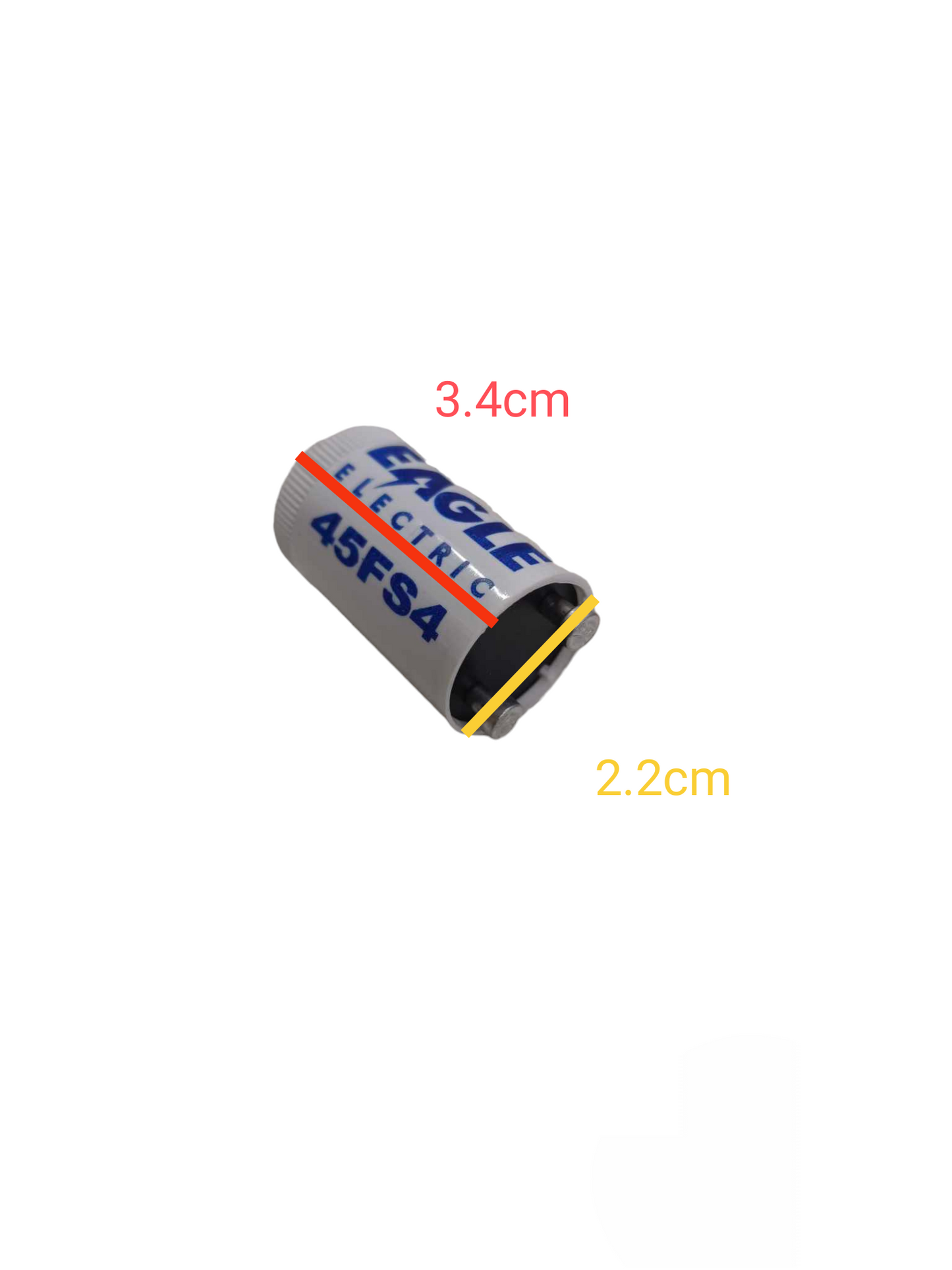 Eagle fluorescent starter 220v 40w electrical circuitry part with dimensions 3.4cm by 2.2cm