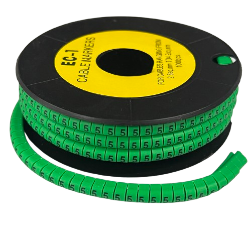 Grippes Cable Marker 5 Green reel of numbered snap on cable markers for wire identification and organization
