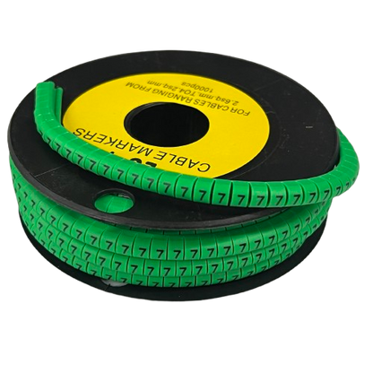 Grippes Cable Marker 7 Green flexible looped cable ID strip on a black spool for easy wiring organization