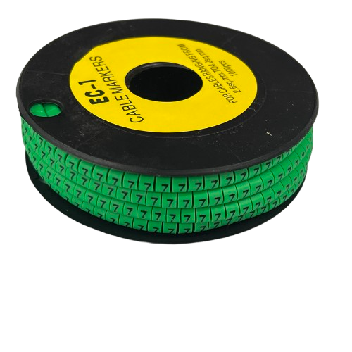 Grippes Cable Marker 7 Green roll of numeric 7 cable markers on black reel for wire labeling and organization