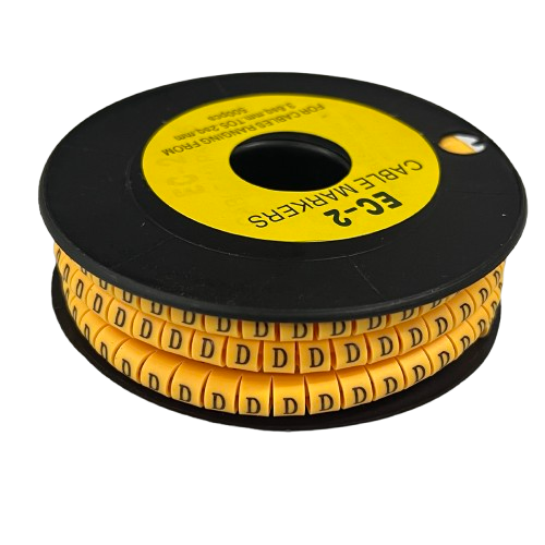 Grippes spool of Cable Marker D - Yellow printed D cable markers on a black reel for wire identification