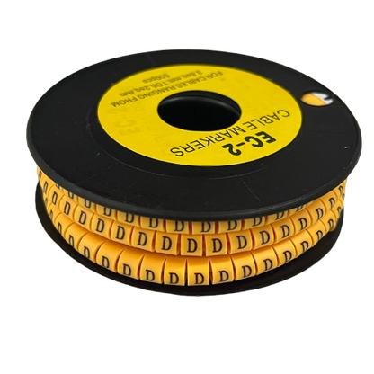 Grippes Cable Marker D - Yellow spool of round D cable markers on black reel for wire labeling
