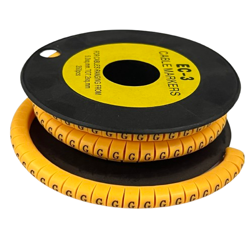 Grippes Cable Marker G - Yellow spool of flexible cable labels with repeated G markers for wire identification
