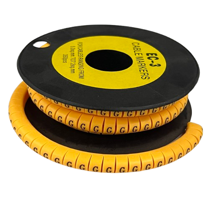 Grippes Cable Marker G - Yellow spool of flexible cable labels with repeated G markers for wire identification