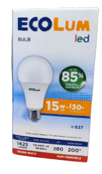Ecolum 15W LED bulb E27 warm white with energy-saving features and long lifespan