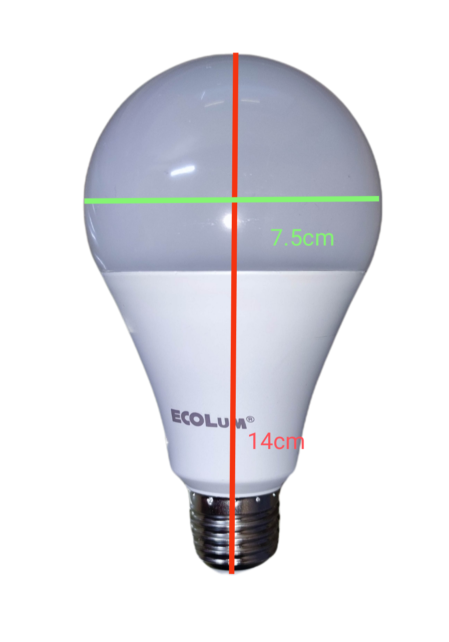 Ecolum 17W 220V LED bulb E27 daylight with white frosted top and measurements shown