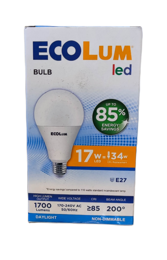 Ecolum 17W 220V LED bulb E27 daylight with 1700 lumens and energy saving up to 85 percent