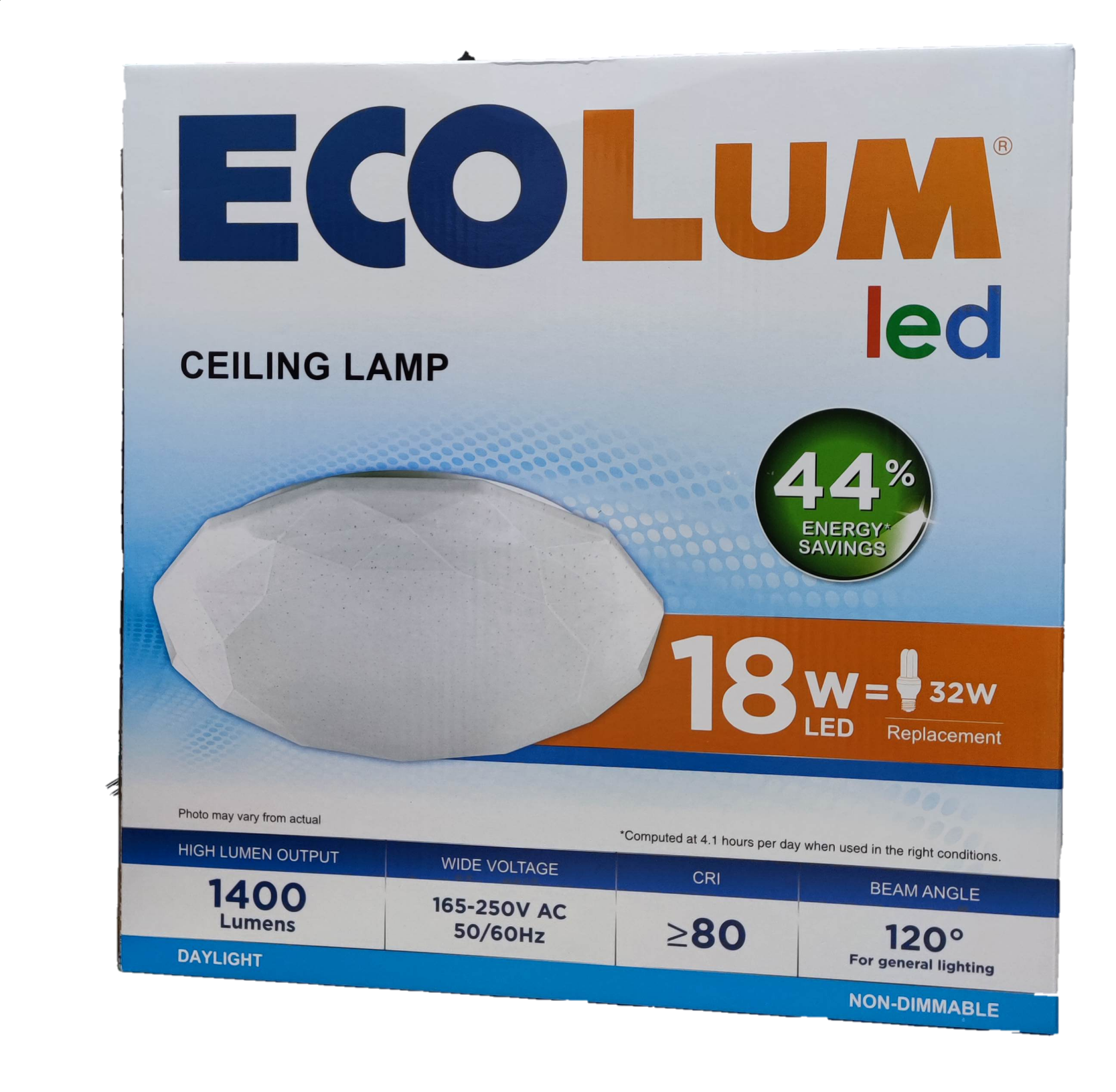 Ecolum 18W Ceiling Lights Daylight LED 220V packaging showcasing efficient energy-saving design