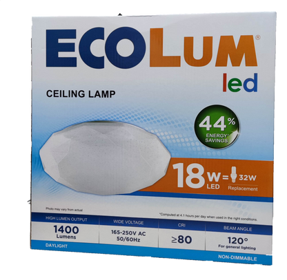 Ecolum 18W Ceiling Lights Daylight LED 220V packaging showcasing efficient energy-saving design