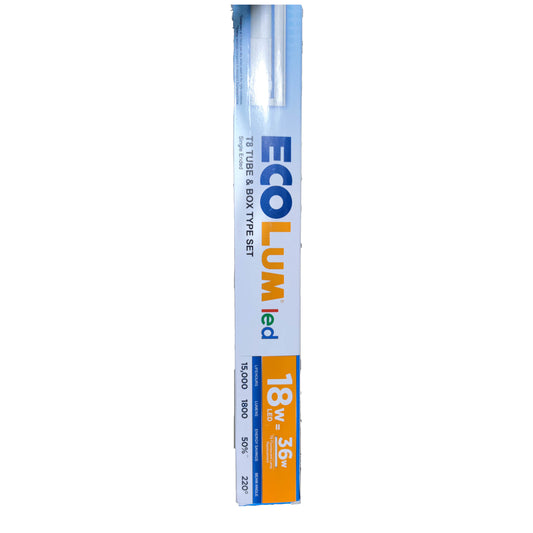 Ecolum 18W LED fluorescent tube with fixture in packaging for bright indoor lighting
