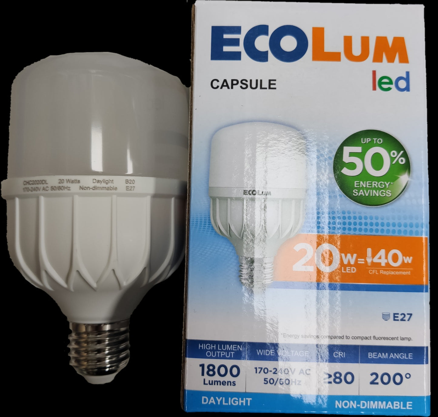 Ecolum 20W LED Capsule E27 Bulb with high lumen output and energy-efficient design