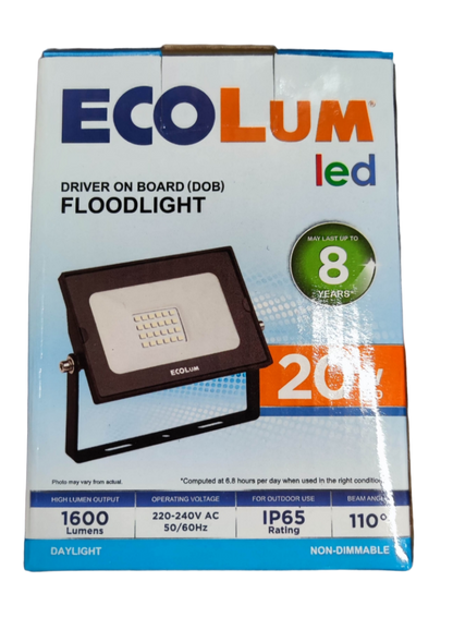 Ecolum boxed 20W LED Flood Light 220V Daylight outdoor IP65 non dimmable 1600 lumens