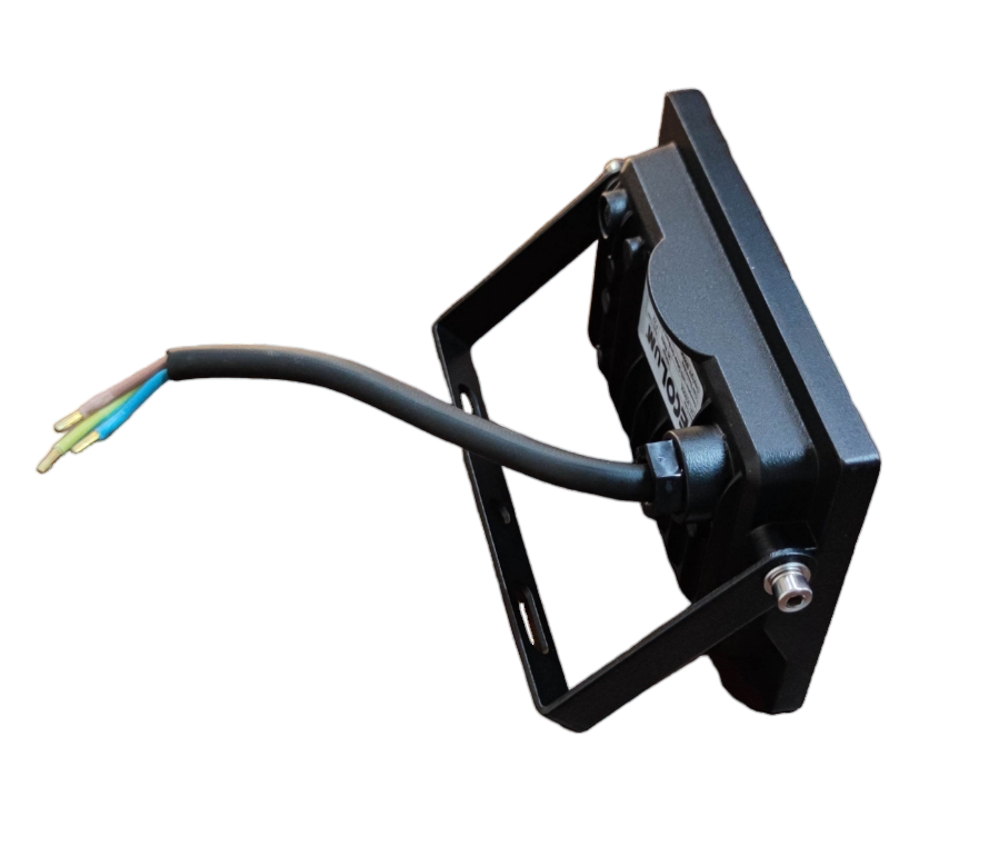 Ecolum 20W LED Flood Light 220V Daylight outdoor black adjustable bracket back view with exposed power cable