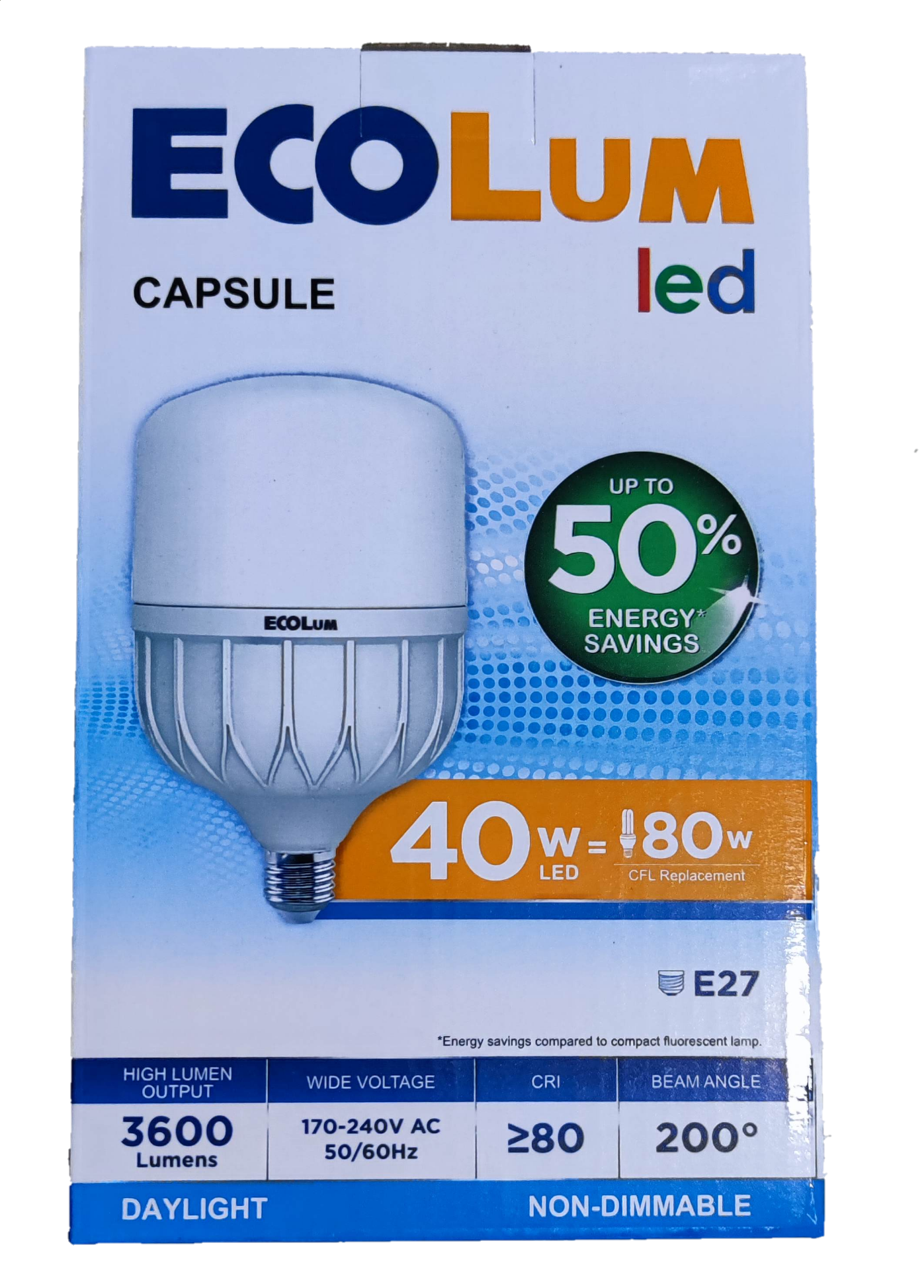 Ecolum 30W LED bulb Capsule E27 220V with high lumen output and energy-saving features