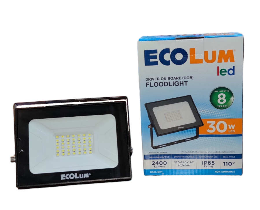 Ecolum 30W LED flood light daylight with IP65 rating for outdoor lighting needs