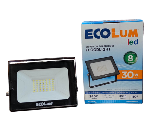 Ecolum 30W LED flood light daylight with IP65 rating for outdoor lighting needs