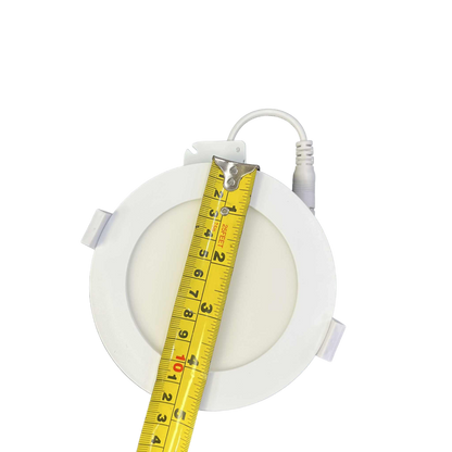 Ecolum 6W LED recessed round downlight with measuring tape for size reference