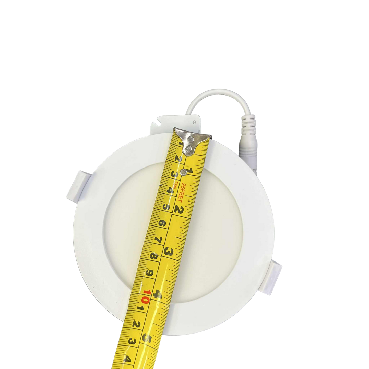 Ecolum 6W LED recessed slim downlight with measuring tape for size reference
