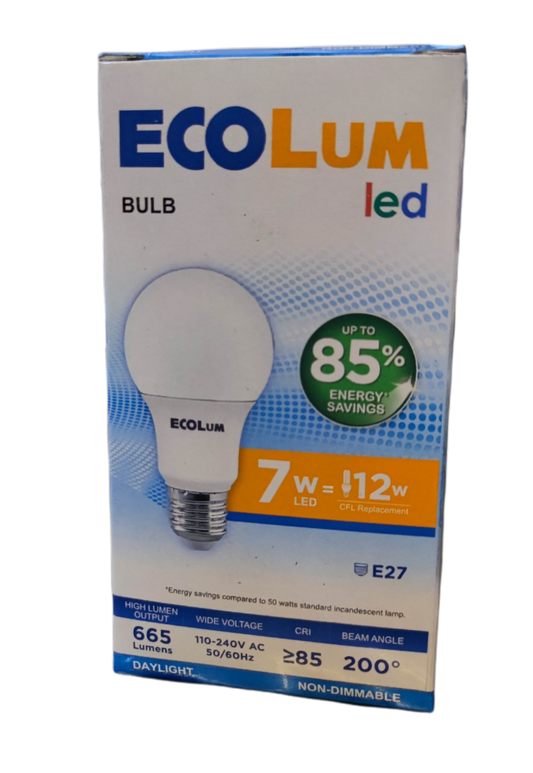 Ecolum 7W LED bulb E27 daylight 220V with high lumen output and energy savings features