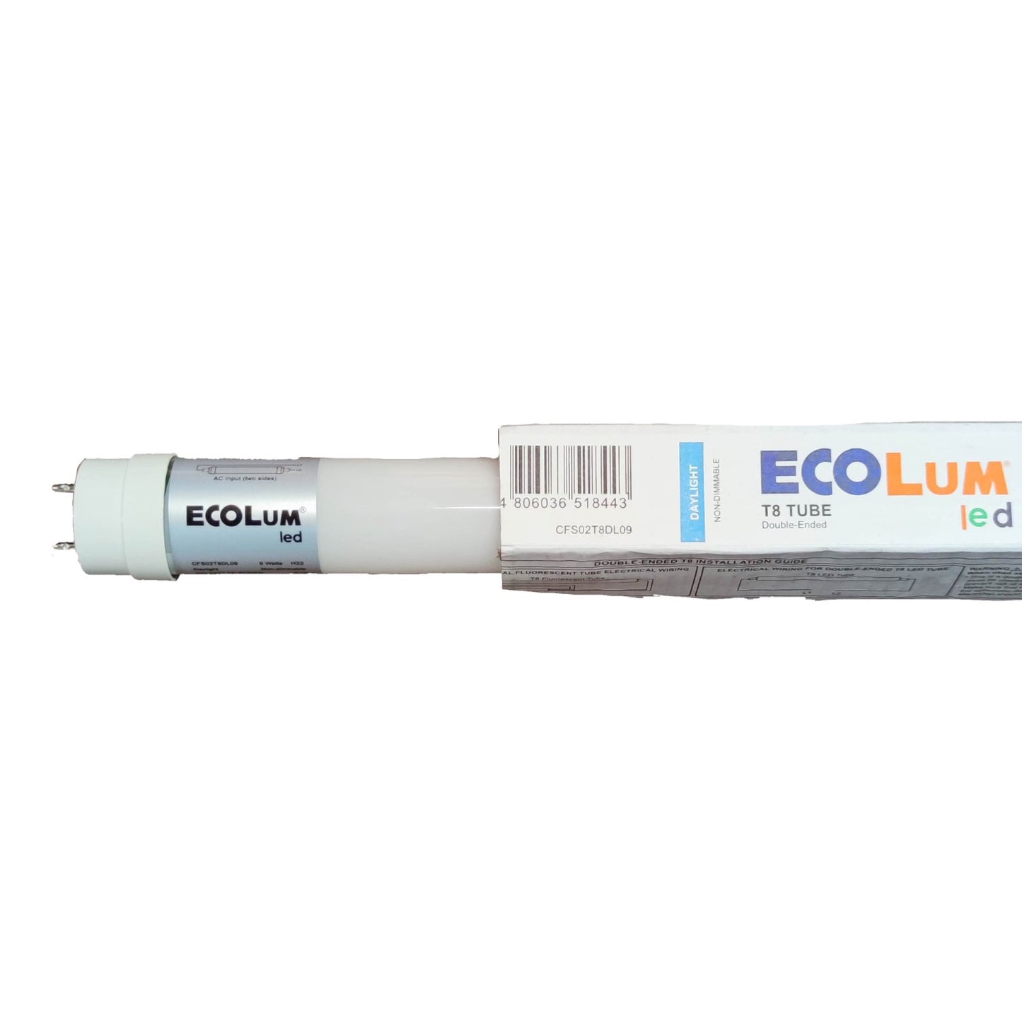 Ecolum 9W LED Fluorescent Tube Daylight 6500K Double Ended 220V 600mm