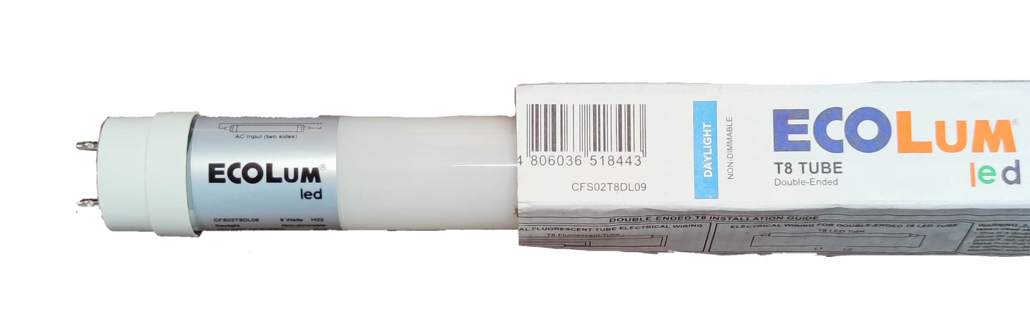 Ecolum 9W LED tube daylight T8 LED bulb with white daylight color for energy-efficient lighting