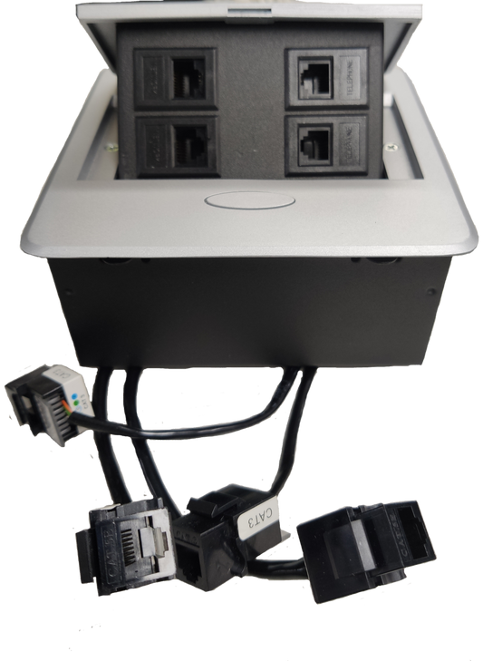 Pop-up Telephone and Lan Outlet (2 - Telelphone RJ11 Outlet and 2 - Internet RJ45 Outlet), Table Top, Pop up Multimedia Communication Outlets