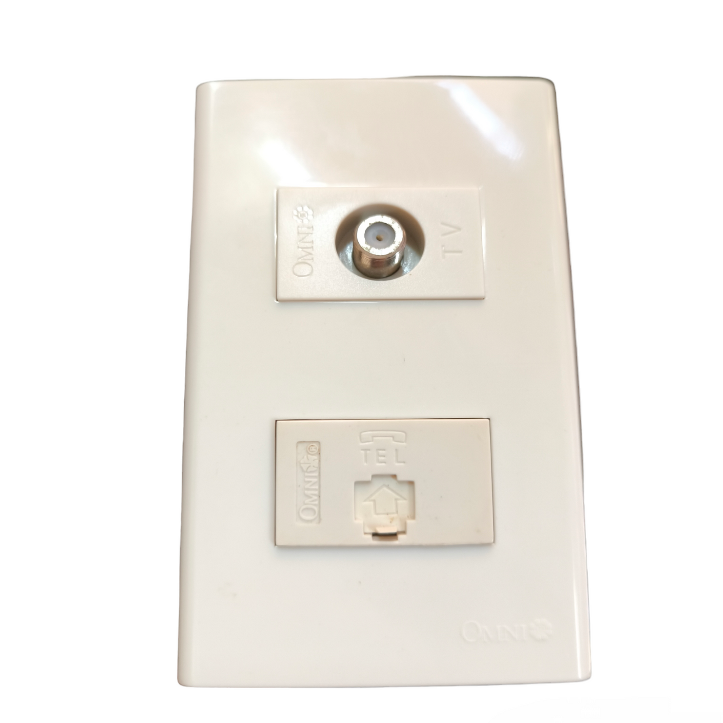 Omni 2 Gang Telephone and TV Outlet with Plate Cover WWP-112+WWT-302+WWV-301