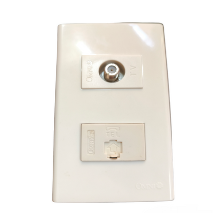Omni 2 Gang Telephone and TV Outlet with Plate Cover WWP-112+WWT-302+WWV-301