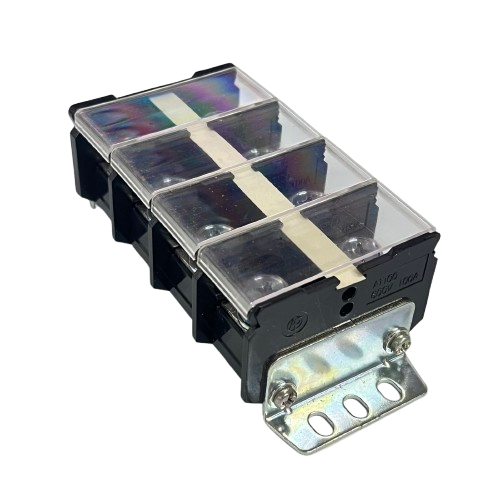 Auspicious 100A Terminal Block with Cover 4 Pairs black housing clear hinged covers metal mounting bracket