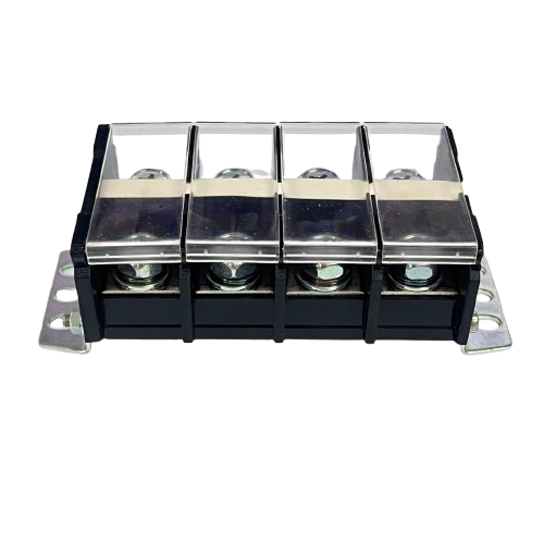 Auspicious 100A Terminal Block with Cover 4 Pairs black base with four metal covers and mounting flanges