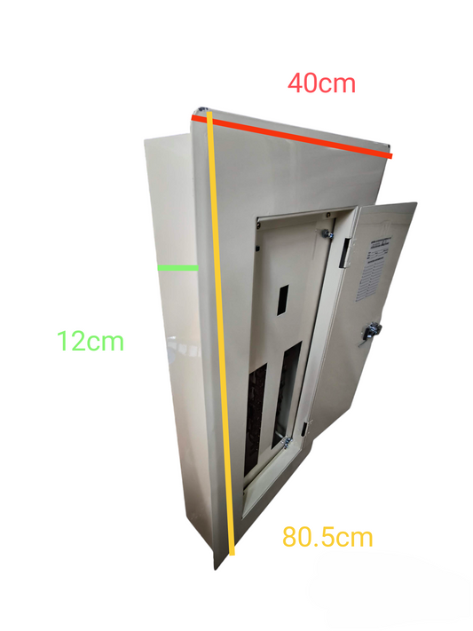 Koten metal electrical distribution box with hinged door and lock showing dimensions 12 Branches 2 Pole HPH Bolt On Flush Type