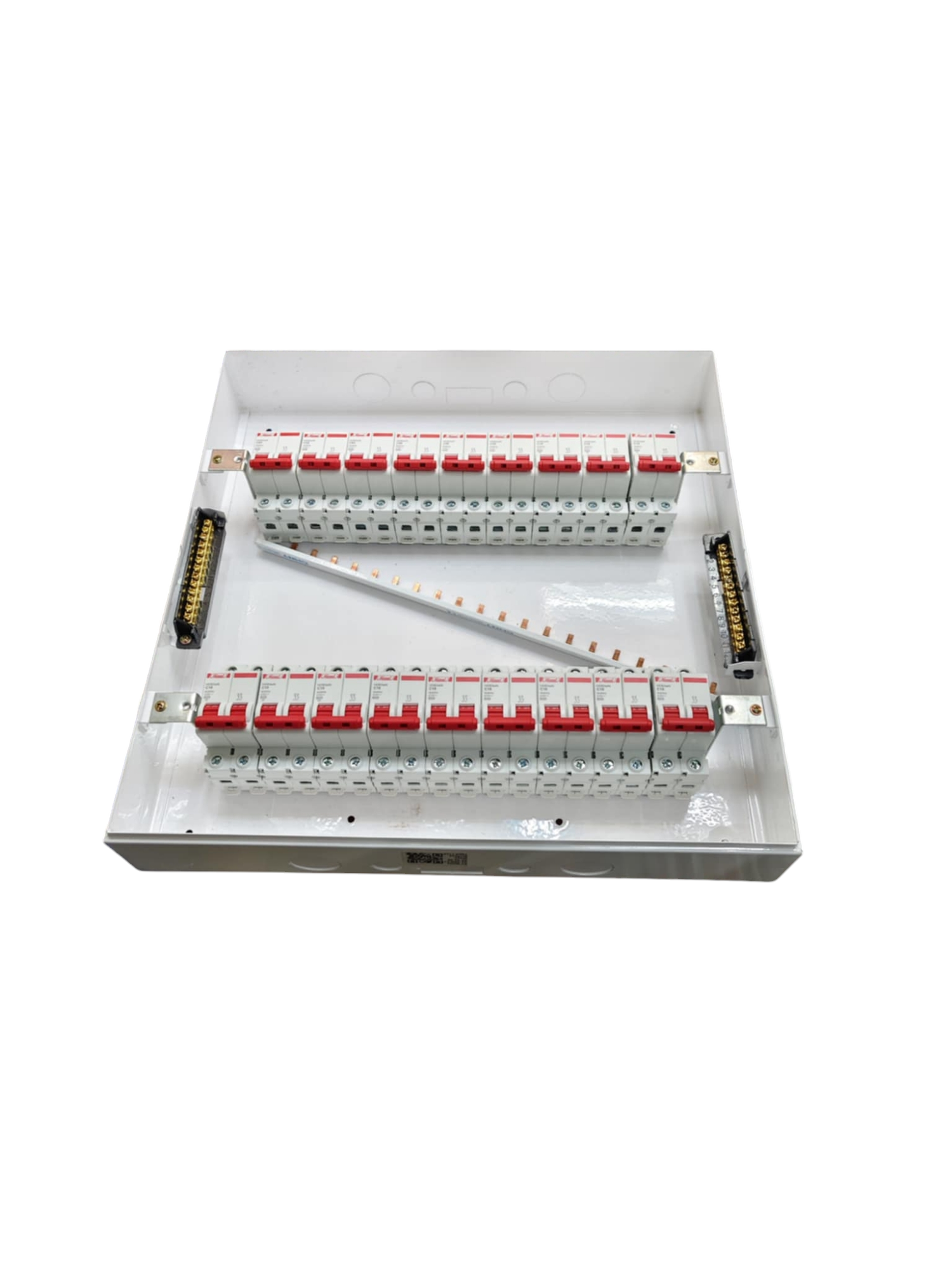 Koten Himel ZY 63A 2 pole panel board white enclosure with red toggle MCBs and busbar wiring