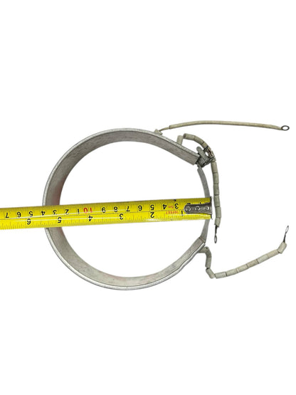 Electric Thermos Heating Element circular metal ring with attached wires and measuring tape