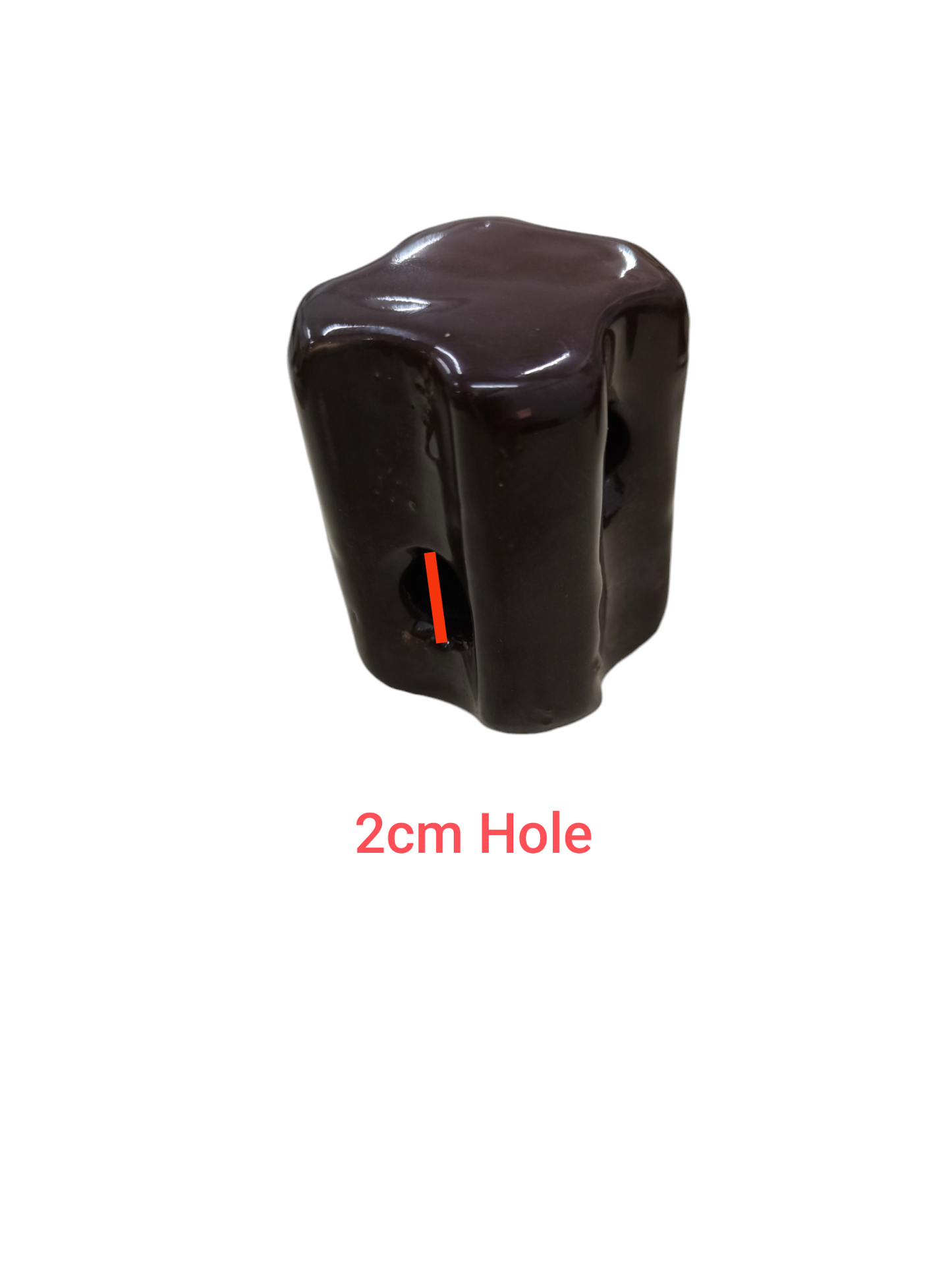 Local electrical ball insulator with 2cm hole in dark brown glossy finish for electrical circuitry
