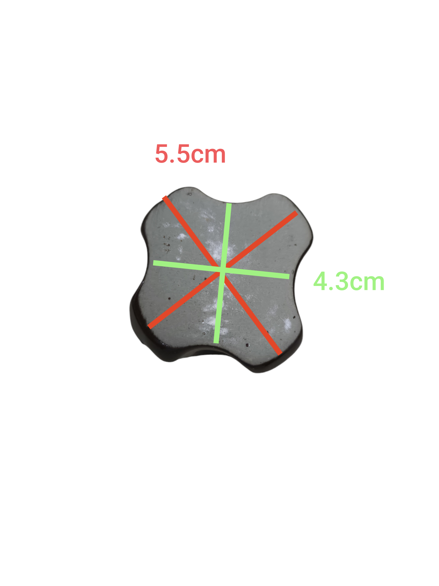 Gray electrical ball insulator with dimensions 5.5 cm and 4.3 cm on a white background