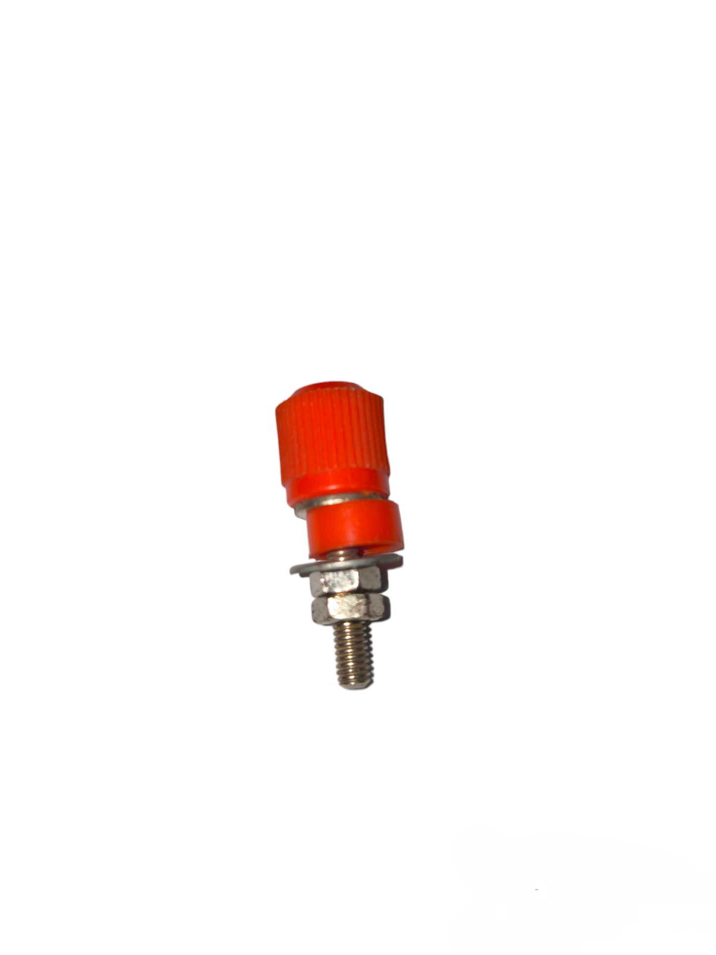 Red electrical binding post for school projects with metal screw and nut for secure connections
