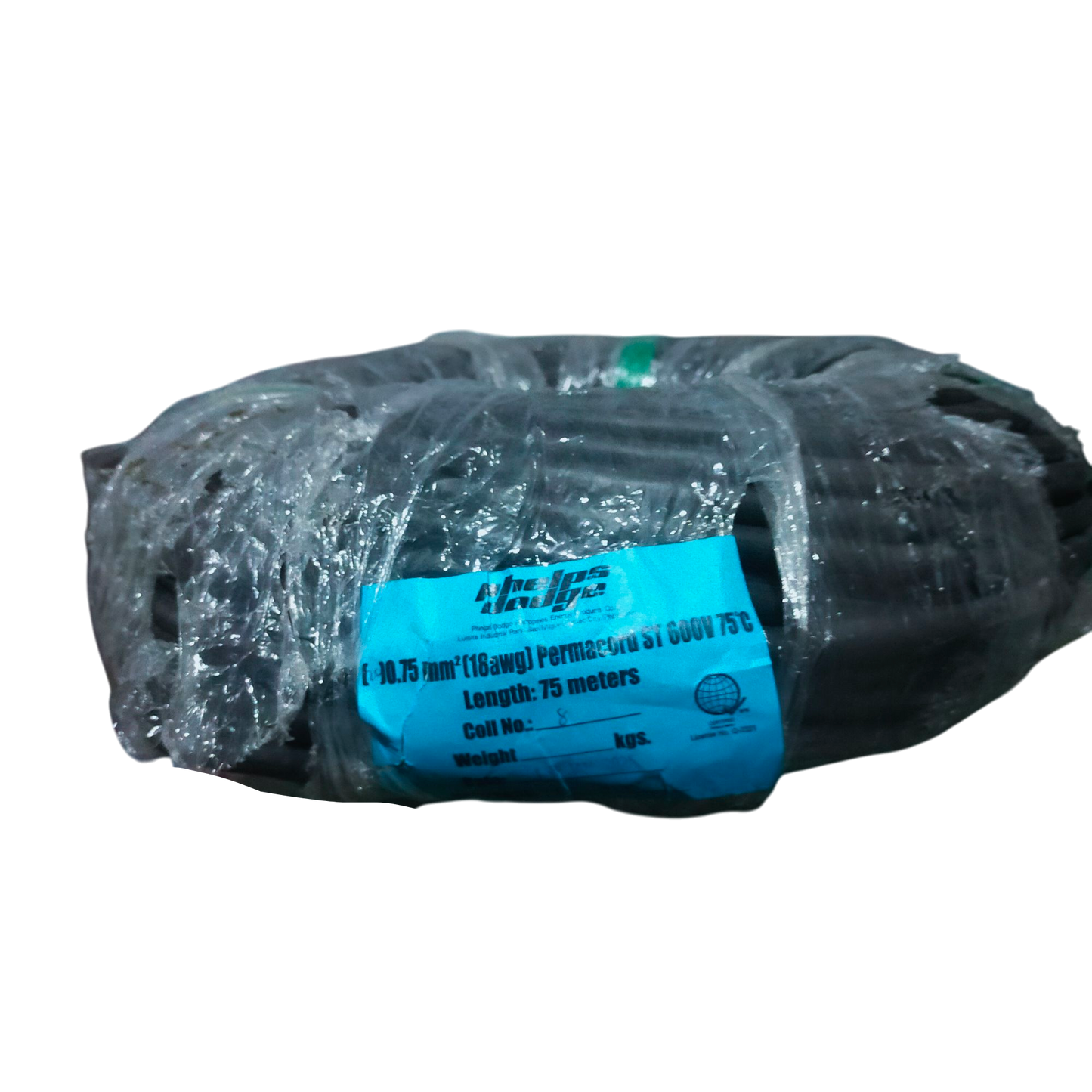 Phelps Dodge 18 gauge 2 core electrical wire wrapped in plastic with blue label