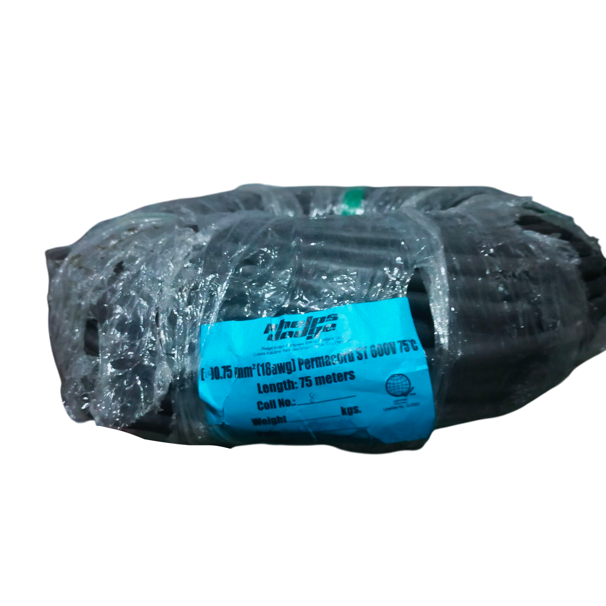 Phelps Dodge 18 gauge 2 core electrical wire wrapped in plastic with blue label