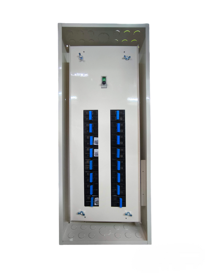 Koten Panel Board 16 Branches 2P with 250A white metal enclosure with 16 blue circuit breakers and top main switch