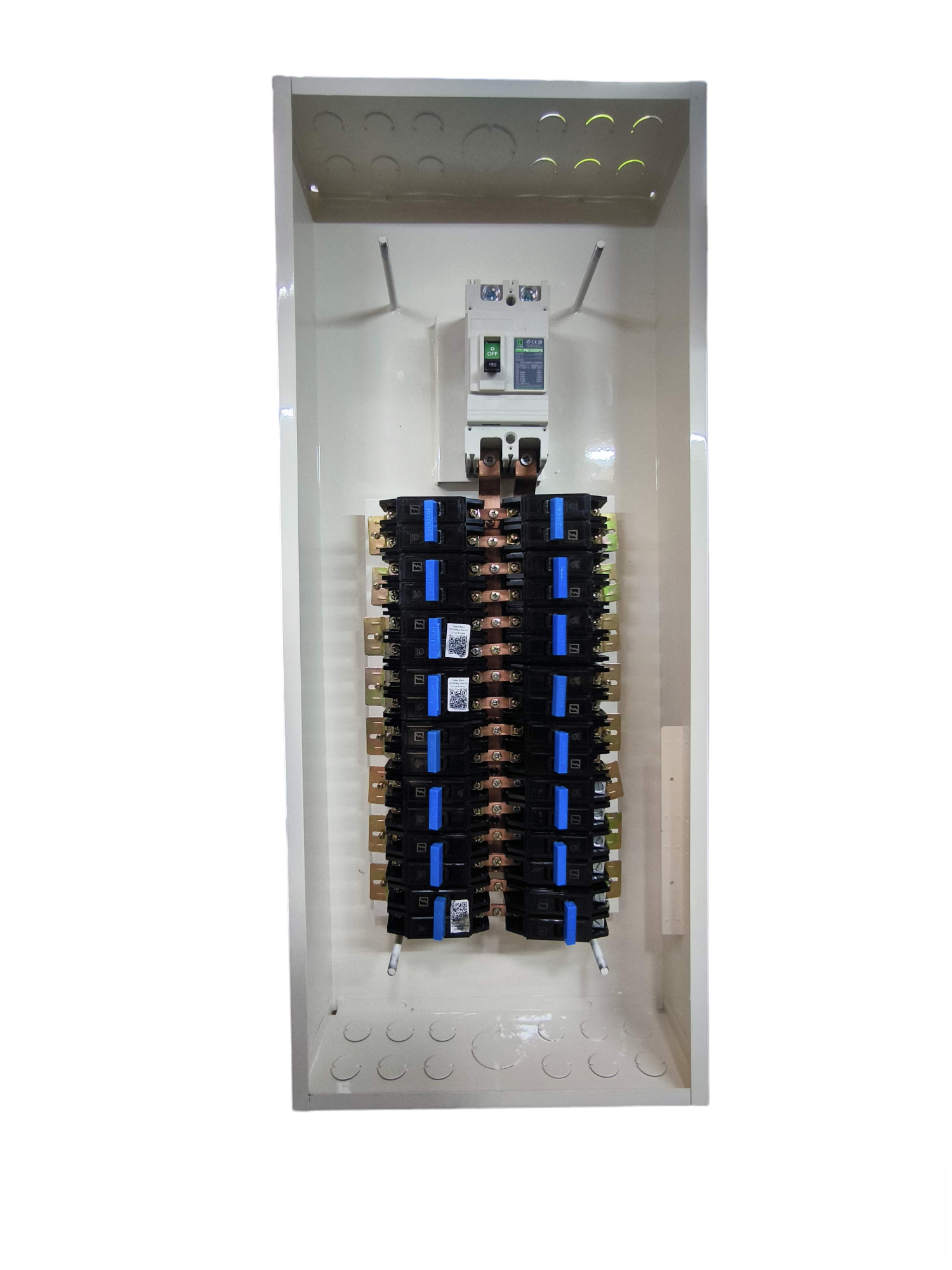 Koten Panel Board 225A 2Pole 250SPS white metal enclosure with dual rows of breakers and copper busbars